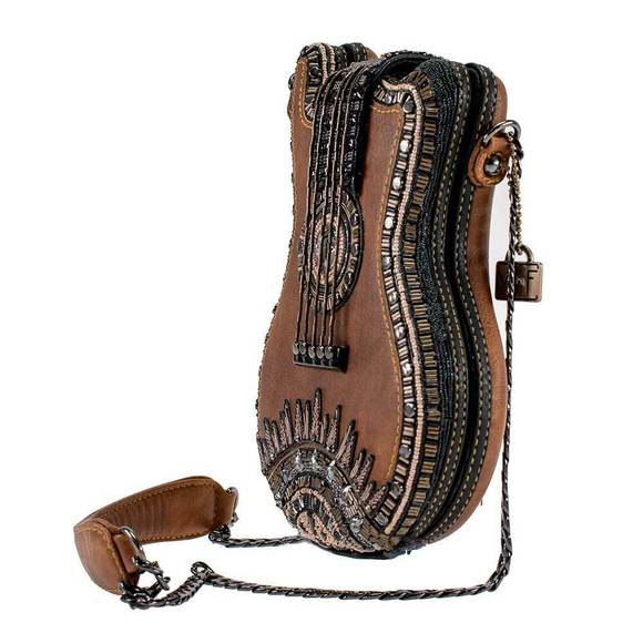 Mary Frances Open Mic Music Bag Brown Guitar Strings Acoustic Beaded Handbag New - Picture 3 of 7